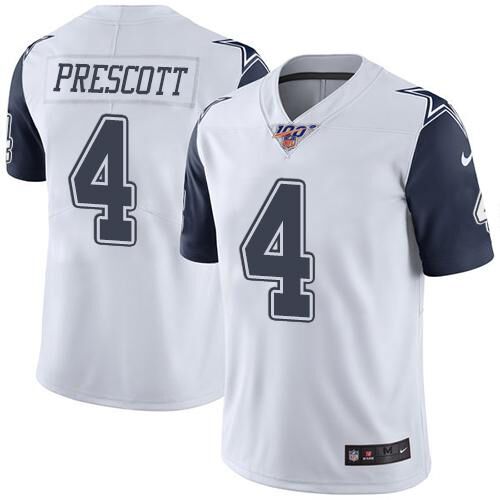 Men's Dallas Cowboys #4 Dak Prescott White 2019 100th Season Color Rush Limited Stitched NFL Jersey